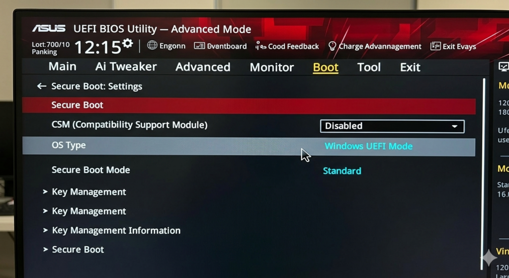Arch Linux Windows Secure Boot settings in ASUS BIOS